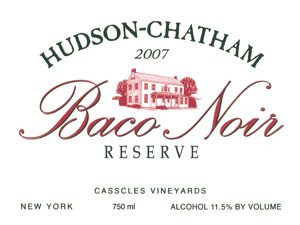 photo of 2007 Baco Noir Reserve wine label, from Hudson-Chatham Winery