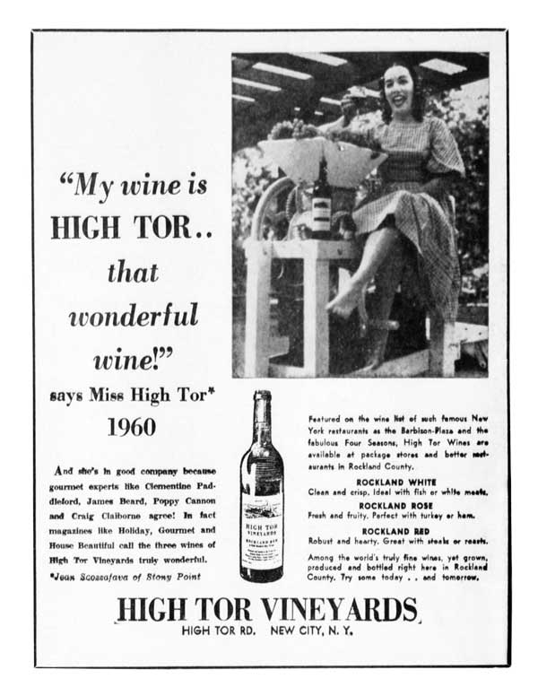 vintage ad foe High Tor wines, bw