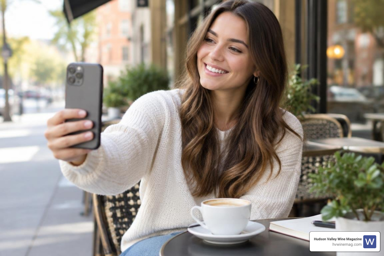 Grace Brassel creating social media content on a smartphone
